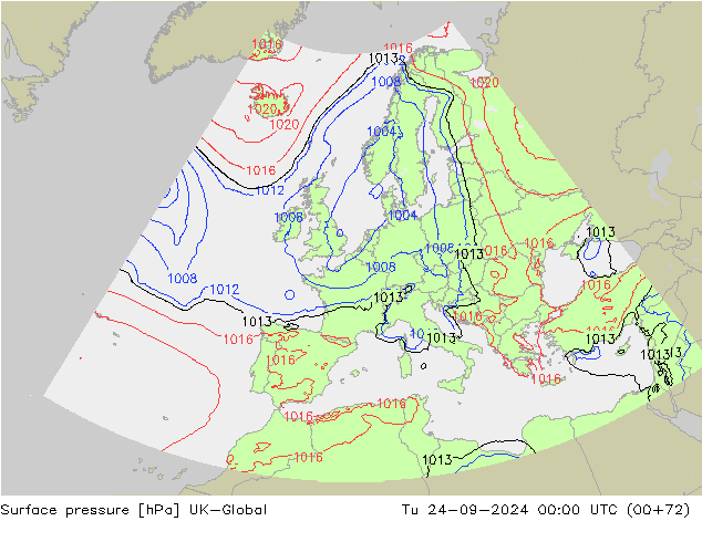 Surface pressure UK-Global Tu 24.09.2024 00 UTC