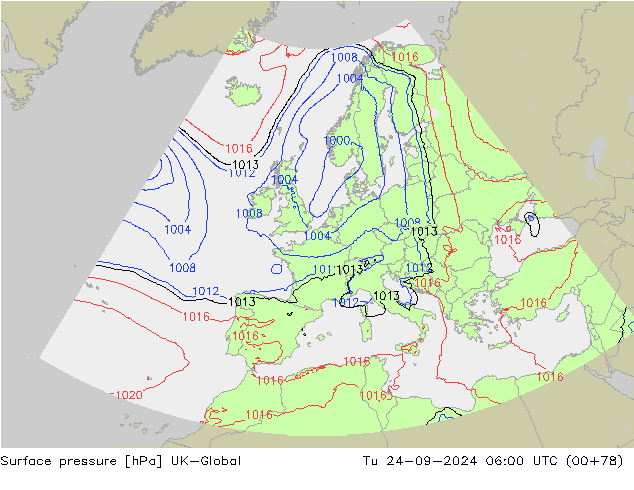 地面气压 UK-Global 星期二 24.09.2024 06 UTC