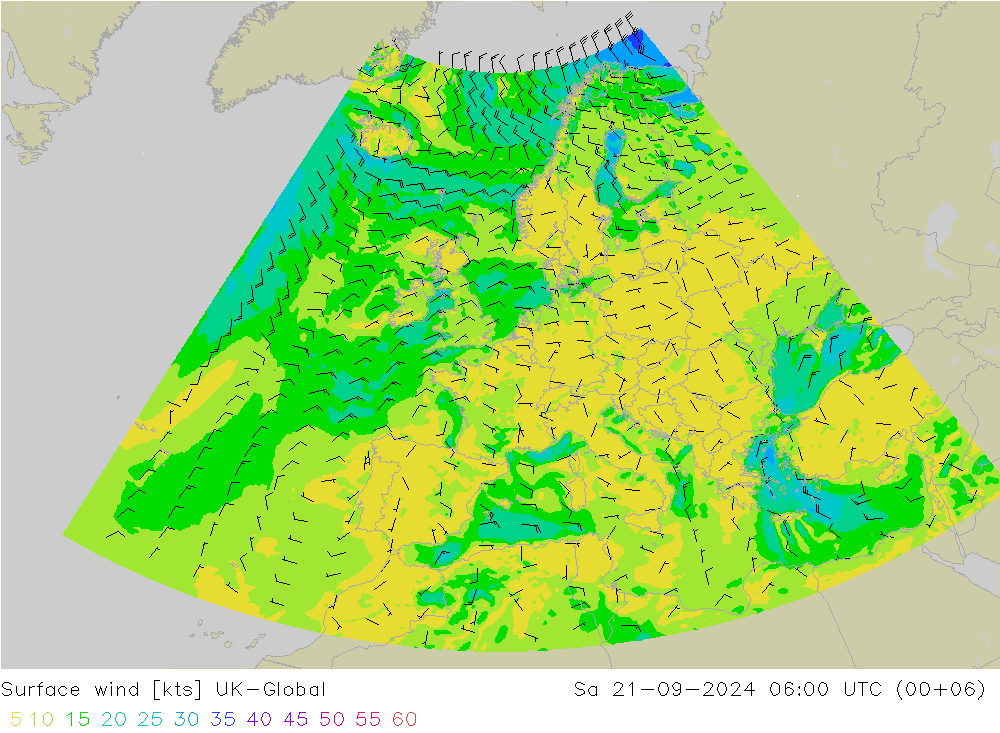 风 10 米 UK-Global 星期六 21.09.2024 06 UTC