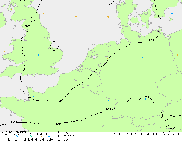 Wolkenschichten UK-Global Di 24.09.2024 00 UTC