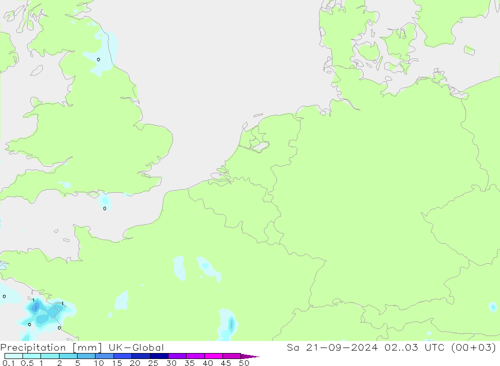 降水 UK-Global 星期六 21.09.2024 03 UTC