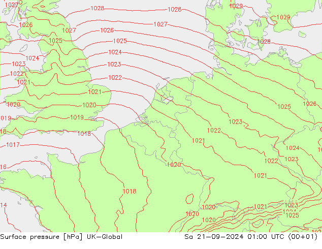 地面气压 UK-Global 星期六 21.09.2024 01 UTC