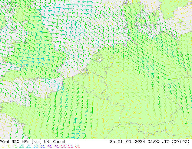 风 850 hPa UK-Global 星期六 21.09.2024 03 UTC