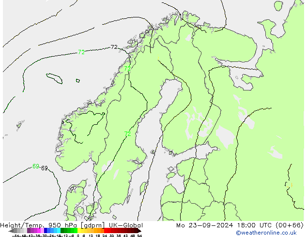 Height/Temp. 950 hPa UK-Global Mo 23.09.2024 18 UTC