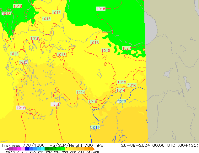 Thck 700-1000 hPa UK-Global Th 26.09.2024 00 UTC