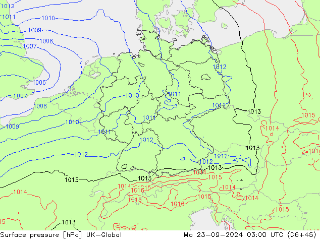 Surface pressure UK-Global Mo 23.09.2024 03 UTC