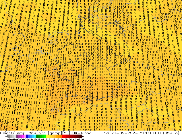 Height/Temp. 850 hPa UK-Global Sa 21.09.2024 21 UTC