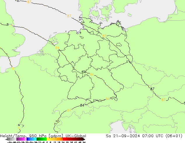 Height/Temp. 950 hPa UK-Global Sa 21.09.2024 07 UTC