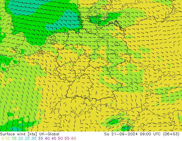 风 10 米 UK-Global 星期六 21.09.2024 09 UTC