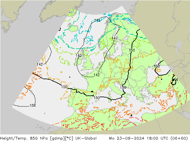 Height/Temp. 850 hPa UK-Global Mo 23.09.2024 18 UTC