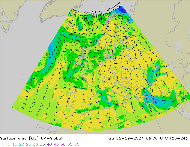 风 10 米 UK-Global 星期日 22.09.2024 06 UTC