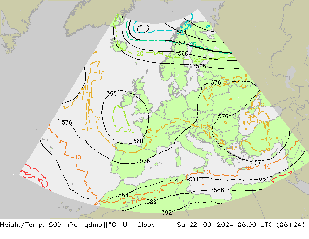 Height/Temp. 500 hPa UK-Global 星期日 22.09.2024 06 UTC