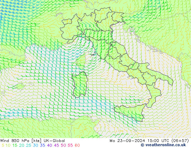 Wind 850 hPa UK-Global Mo 23.09.2024 15 UTC