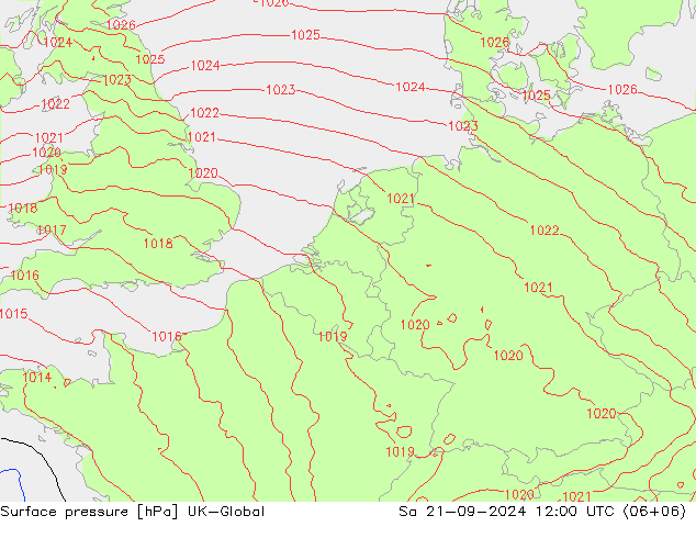 地面气压 UK-Global 星期六 21.09.2024 12 UTC