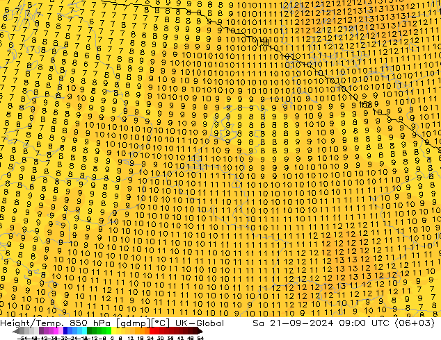 Height/Temp. 850 hPa UK-Global Sa 21.09.2024 09 UTC