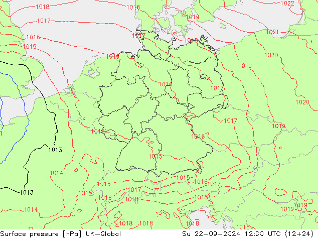 Surface pressure UK-Global Su 22.09.2024 12 UTC