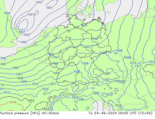 Surface pressure UK-Global Tu 24.09.2024 00 UTC