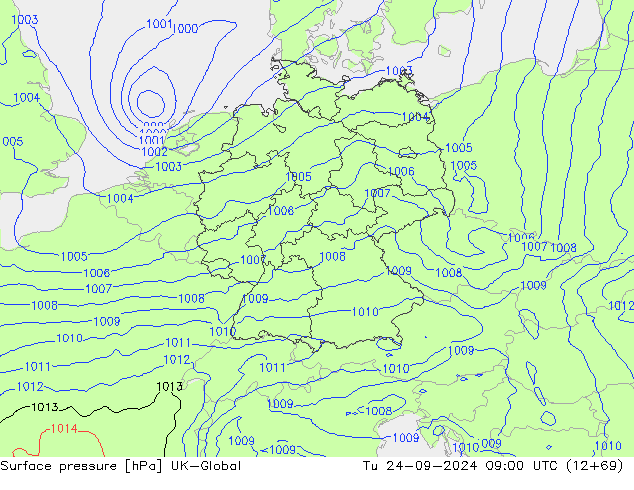 приземное давление UK-Global вт 24.09.2024 09 UTC