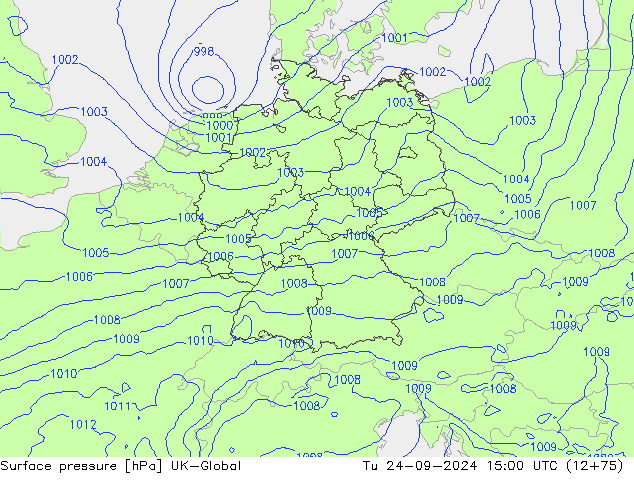 Atmosférický tlak UK-Global Út 24.09.2024 15 UTC