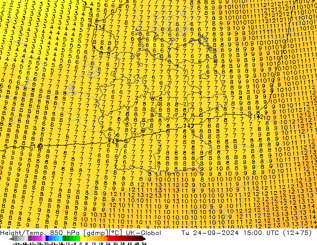 Height/Temp. 850 hPa UK-Global mar 24.09.2024 15 UTC