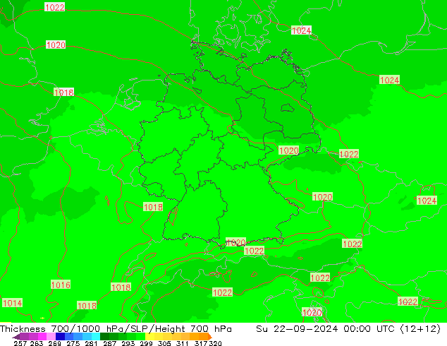 Schichtdicke 700-1000 hPa UK-Global So 22.09.2024 00 UTC