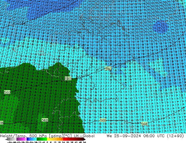 Height/Temp. 500 hPa UK-Global We 25.09.2024 06 UTC