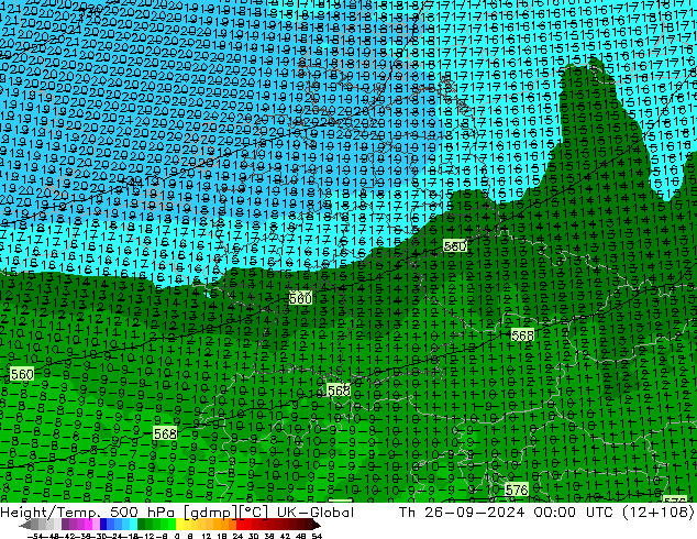 Height/Temp. 500 hPa UK-Global Th 26.09.2024 00 UTC