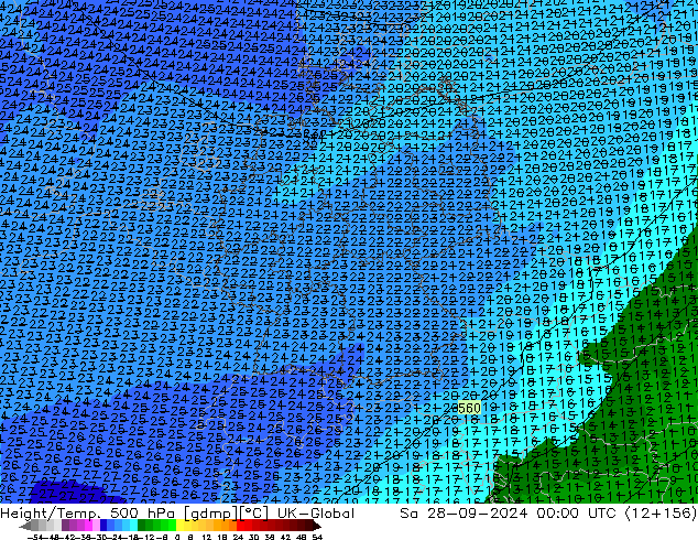 Height/Temp. 500 hPa UK-Global Sa 28.09.2024 00 UTC