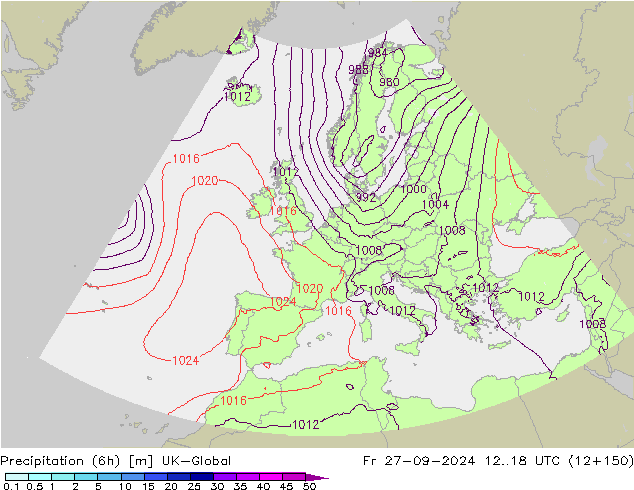 Yağış (6h) UK-Global Cu 27.09.2024 18 UTC