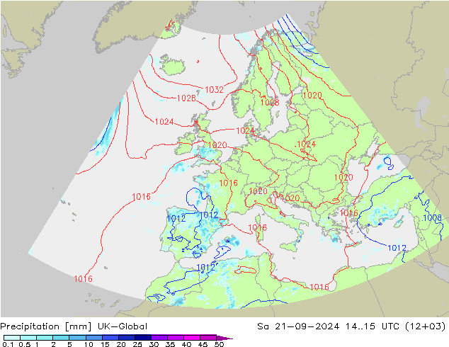 降水 UK-Global 星期六 21.09.2024 15 UTC