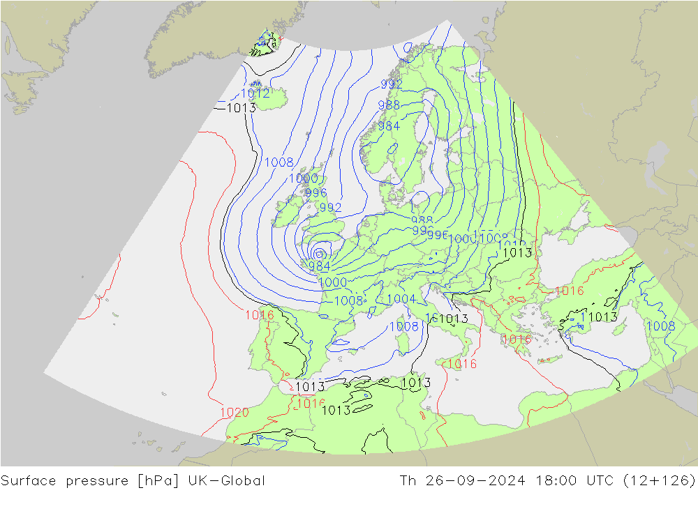 Surface pressure UK-Global Th 26.09.2024 18 UTC