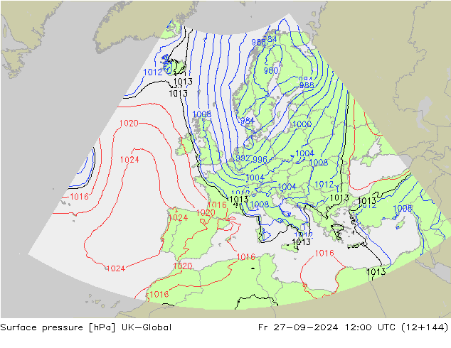 Surface pressure UK-Global Fr 27.09.2024 12 UTC