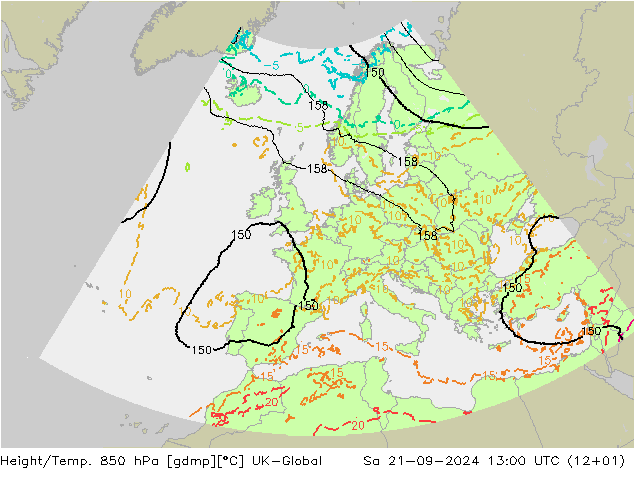 Height/Temp. 850 hPa UK-Global Sa 21.09.2024 13 UTC