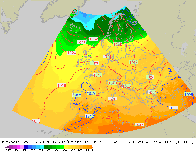 Thck 850-1000 hPa UK-Global 星期六 21.09.2024 15 UTC