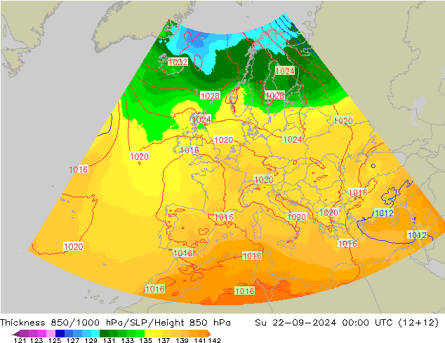 Thck 850-1000 hPa UK-Global 星期日 22.09.2024 00 UTC