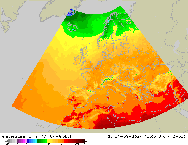 Temperaturkarte (2m) UK-Global Sa 21.09.2024 15 UTC