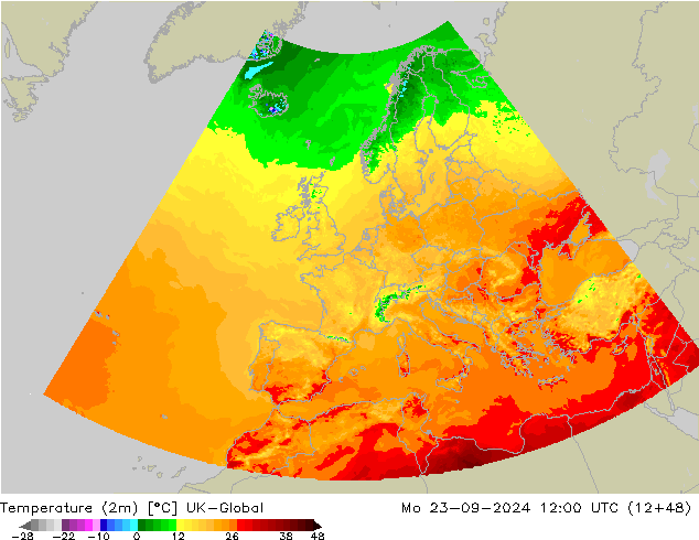 温度图 UK-Global 星期一 23.09.2024 12 UTC