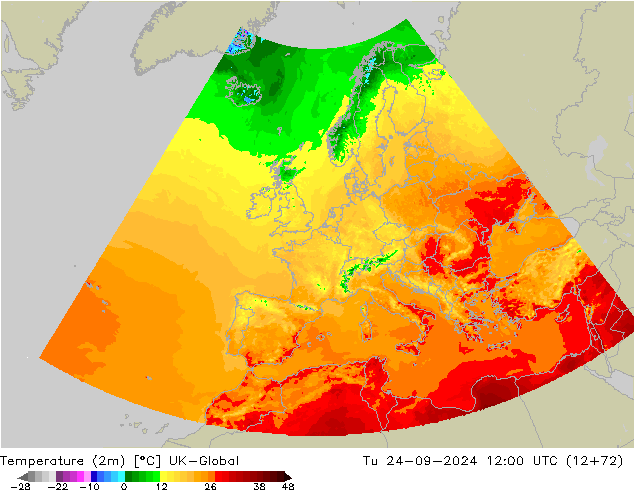 Temperatura (2m) UK-Global mar 24.09.2024 12 UTC