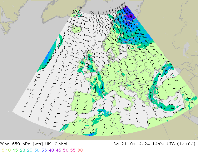 风 850 hPa UK-Global 星期六 21.09.2024 12 UTC