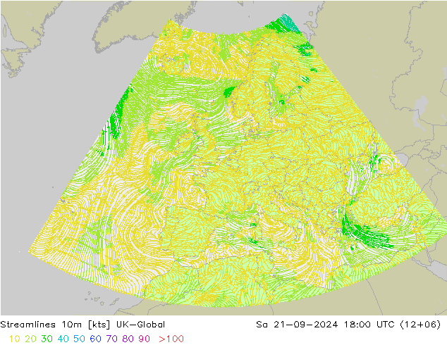 风 10m UK-Global 星期六 21.09.2024 18 UTC