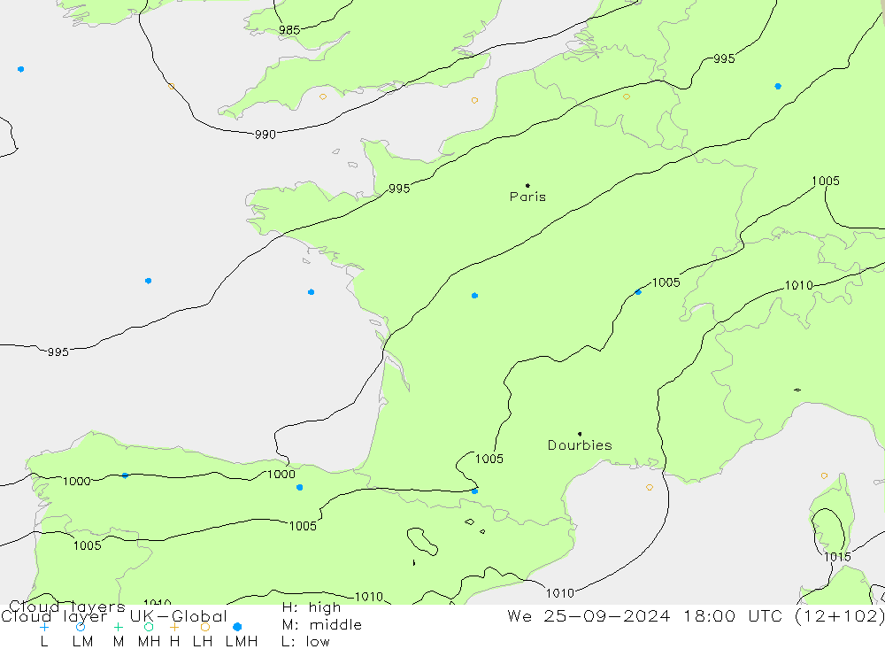 Cloud layer UK-Global We 25.09.2024 18 UTC