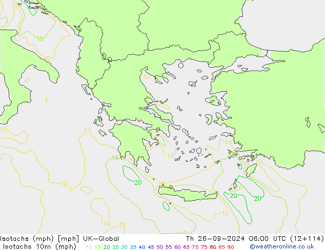 Isotachen (mph) UK-Global do 26.09.2024 06 UTC