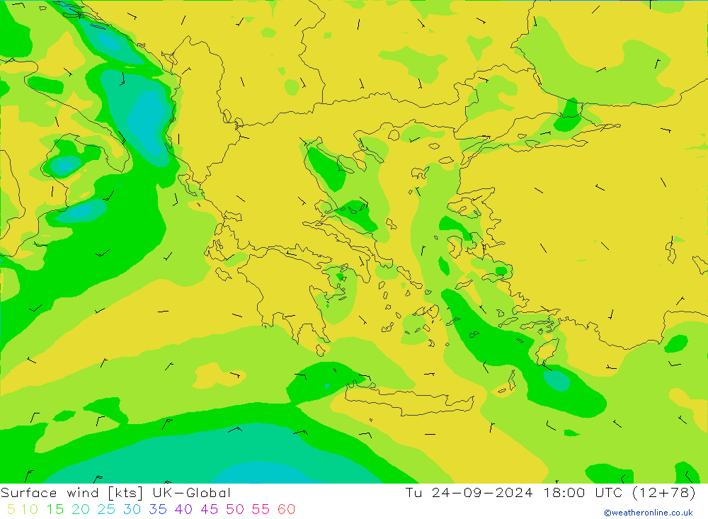 Wind 10 m UK-Global di 24.09.2024 18 UTC