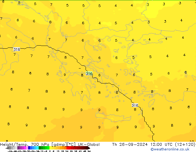 Yükseklik/Sıc. 700 hPa UK-Global Per 26.09.2024 12 UTC