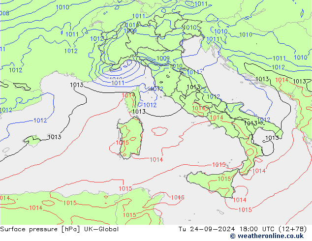 Surface pressure UK-Global Tu 24.09.2024 18 UTC