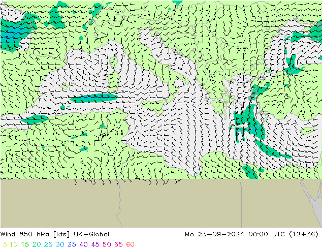 Wind 850 hPa UK-Global Mo 23.09.2024 00 UTC