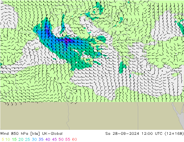 Wind 850 hPa UK-Global Sa 28.09.2024 12 UTC