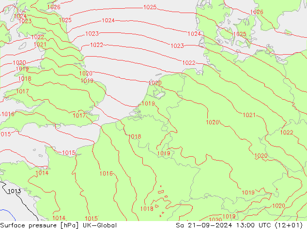 Luchtdruk (Grond) UK-Global za 21.09.2024 13 UTC