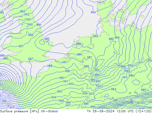 Surface pressure UK-Global Th 26.09.2024 12 UTC