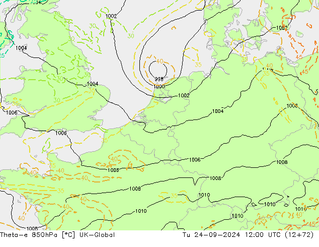 Theta-e 850hPa UK-Global mar 24.09.2024 12 UTC